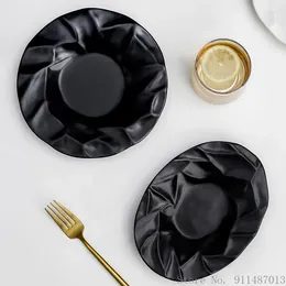 Plates 1pc Creative Nordic Black/White Ceramic Tableware Household Kitchen Restaurant Supplies Salad Western Cuisine Fruit Dinner Plate
