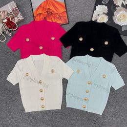 Fashion Sweater Women V Neck Pullover Knitwear Casual Button Short Sleeved Girls 4 Colour Knitted Tops