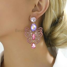 Dangle Earrings Fashion Butterfly Design Inlaid Shiny Rhinestone Big For Women Luxury Elegant Alloy Pendant Femme Party Jewellery Gifts