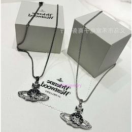 choker vivianeism westwoodism necklace Autumn New Edition All Copper Plating White K Gold Diamond Saturn Necklace Gun Black Edition