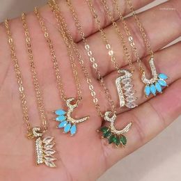 Pendant Necklaces Different Shape Arabic Letter For Women Paved Green White CZ And Blue Turquoise Gold Color Fashion Jewelry