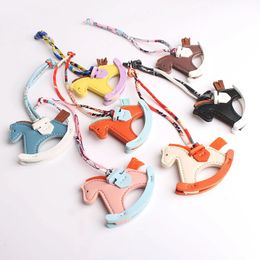 Cute Lovely PU Faux Leather Animal Hobbyhorse Horse Keychain Pendant Car Key Chain Women Girls School Bag Charm Accessories 240112