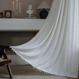 Curtain Polyester Curtains For Living Room Boho White Semi Sheer Window Drapes Rod Pocket Tassel Slot Top Voile Panels