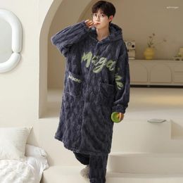 Men's Sleepwear Winter Nightgown Long Robe Plus Size Suit Thicken Warm Bathrobe Fashion Hooded Pyjamas Loose Home Wear