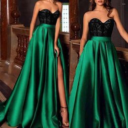 Casual Dresses Women'S Sexy Strapless Neck Patchwork Sleeveless Lace Slit Up Long Full Dress Green Big Swing For Women Clothing