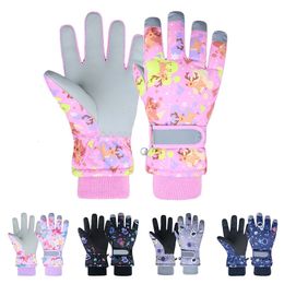 Children Skiing Gloves for Boys Girls Winter Plush Thicken Ski Glove Anti-Slip Waterproof Cycling Mittens Kids Accessories 4-12Y 240112