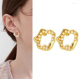 Stud Earrings Pearl Wild Lotus Leaf Shape Jewelry Accessories For Women Girls Luxury Fashion Ear Charm Christmas Gift