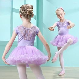 Stage Wear Children's Ballet Dance Costumes Girls Gymnastics Leotards Dancewear Tutu Dress Short Sleeve Ballerina Clothing Outfit