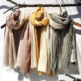 Uni Scarf Cotton And Linen Striped Womens Long Shawl Crinkle Wraps Bufandas Fashion Men Winter Scarves Drop Delivery Dhhnk