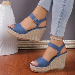 Sandals Women's Shoes 2024 High Quality Buckle Strap Fashion Summer Daily Women Round Toe Wedge