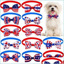 Dog Apparel Accessory 12 Designs Independence Day Pet Bow Tie Patriotic Cat Adjustable Star And Stripes Collar 4Th Of Jy Small Pets D Dhnqw