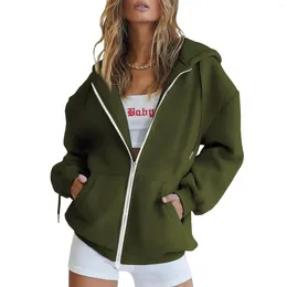 Women's Hoodies Fashion Sweatshirts Vintage Korean Solid Colour Long Sleeve Loose Pullovers Soft Warm Zip Up For Women