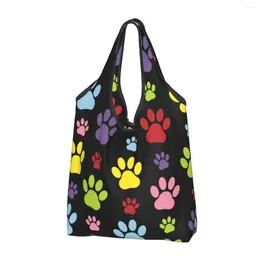 Shopping Bags Colourful Paws Pattern Grocery Cute Shopper Tote Shoulder Big Capacity Portable Dog Prints Pet Handbag