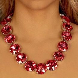 Pendant Necklaces Fashion Bling Rhinestone Red Round Choker Necklace For Women Crystal Wedding Party Statement Jewelry Accessories Wholesale