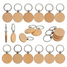 50 Pcs Wood Carved Blank Wood Blank Round Keychains 240112