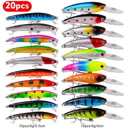 20pcs Hard Bait Minnow Fishing lures Bass Fresh Salt water japan sea 3D Eyes Wobbler Tackle Crankbait Pesca Baits kit set 240113