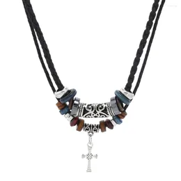 Pendant Necklaces Bohemian Ethnic Style Necklace Jewellery Double Chain Cross Beaded Retro Women/Men's Adjustable