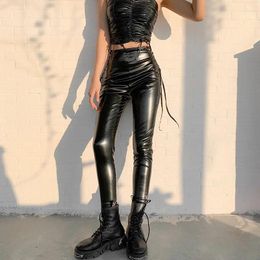 Women's Pants 2024 Autumn And Winter Sexy Streetwear Pu Leather Punk Lace High Waist Bandage Women Fashion Y2K Trousers Clothes