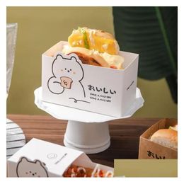 Disposable Dinnerware 500Pcs Cartoon Sandwich Box Paper Food Wrap Deli Bread Thick Egg Toast Hamburger Breakfast Lunch Packaging Boxes Dhvp8