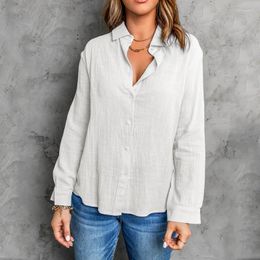 Women's Blouses Solid Colour Shirt Spring Summer Breasted Lapel Cotton Linen Loose Cardigan Top Women