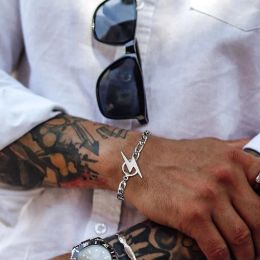 Mens Bracelet. Lightning Bolt Bracelets14K White Gold Figaro Link Chain Minimalist Bracelet for Men Jewelry Designer Luxury Original