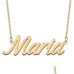 Pendant Necklaces Maria Nameplate Necklace For Women Stainless Steel Jewelry Gold Plated Name Chain Femme Mothers Girlfriend Gift Dro Dhsbx
