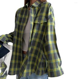 Women's Blouses Vintage Oversized Plaid Shirt Loose Blouse For Women Autumn Jacket Tops With Long Sleeve Great Everyday Wear