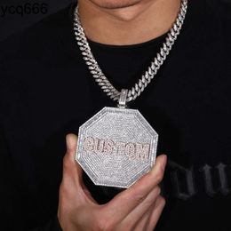 Hip Hop Jewellery Custom Letter Necklace 3d Big Octagon Charm Necklace Brass AAAAA CZ Finished Within 15 Working Days