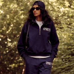 Women's Hoodies 2024 Early Spring North American Clothing Hoodie Sweatshirt Zipper Half High Neck Letter Print Fleece