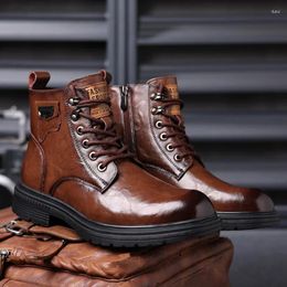 Boots Men Genuine Leather High Top Shoes Outdoor Casual Autumn Winter Snow Lace-Up Male Military