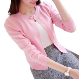 Women's Knits 2024 Est Knitted Cardigan Women Spring Autumn Long Sleeve Sweater Female Single Button Pull Femme Black/Pink