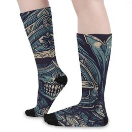 Women Socks Gothic Print Autumn Blue Skull Stockings Retro Quality Graphic Cycling Anti Skid