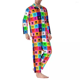 Men's Sleepwear Colorblock Pyjamas Men Happy Pi Day Warm Bedroom Spring 2 Pieces Casual Loose Oversize Graphic Pyjama Set