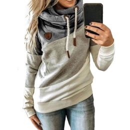 Women Autumn Winter Hoodie Color Block Patchwork Long Sleeve Drawstring Hooded Sweatshirt for Daily Wear 240112