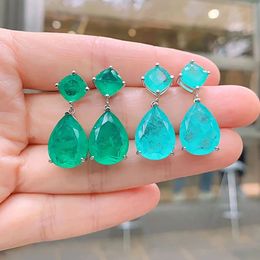 Trend Jewellery Silver Colour Emerald Wedding Earrings for Women Simulation Paraiba Tourmaline Drop Earring Party Jewellery Gift 240113