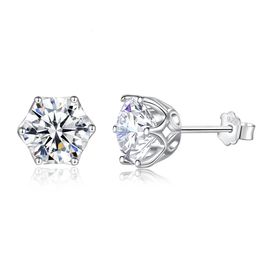 Luxury 2 Carats Earrings Studs For Women Solid Silver 925 Classic 6 Engagement Jewelry With Certificate Trend 240112