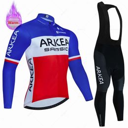 ArkeaLong Sleeve Thermal Fleece Cycling Jersey Set MTB Bicycle Clothes Bike Clothing France Winter 240112