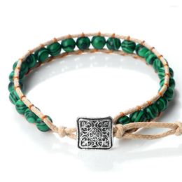 Strand Fashion Boho Jewelry Woven Wrap Bracelets Handmade 6mm Malachite Volcanic Lava Stone Beaded Yoga Women Bracelet Men Wristband