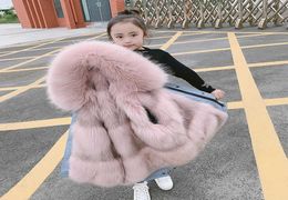 Boys Girls Fur Jacket Parkas Winter Faux Fur Liner Coat Children039s Outerwear Imitation Fox Fur Hood Girls Jackets Coats TZ1273478654