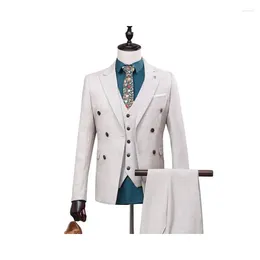 Men's Suits Suit Three-piece Business Casual Professional Slim-fit Man Groom Wedding Dress Double-breasted Tuxedo Beigewhite