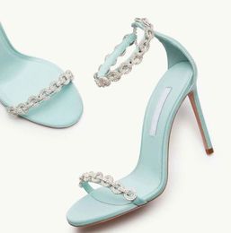2024 Luxury Aquazzura Love Link Sandals Shoes Women Crystal-embellished Straps Pumps Women Stiletto Heels Party Dress Lady Gladiator Sandalias EU35-42