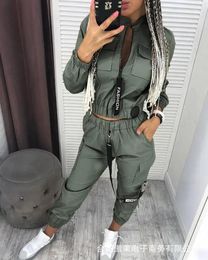 Women's Two Piece Pants TPJB Long Sleeve Zipper Tops Pieces Tracksuit Sets Women Joggers Streetwear Track Suit Casual Sport