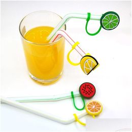 Drinking Straws Custom Fruits Sile St Toppers Accessories Er Charms Reusable Splash Proof Drinking Dust Plug Decorative 8Mm Drop Deliv Dhswf