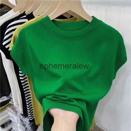 Women's T-Shirt T-shirt Summer O Neck Knitted Fashion Woman Blouse 2023 Short Sleeve Tees Solid Color Ice Silk Oversized Womenephemeralew