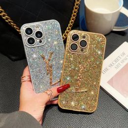 Designer Phone Case Anti-drop Gold Letters Phonecase For IPhone 15 Pro Max 14 13 12 11 Luxury Diamond Shell With Lens Shockproof Cover Protective -3