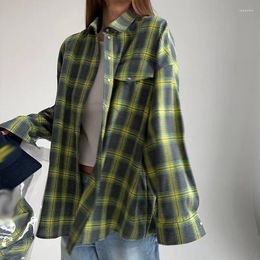 Women's Blouses Spring Plaid Print Loose Casual Shirts Women Elegant Turn-down Collar Button Blouse Autumn Long Sleeve Streetwear Top Jacket