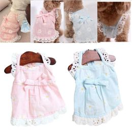 Dog Apparel Summer Pet Princess Dress Lace Edge Bow Tie Floral Embroidery Sling Cat Puppy Kitty Clothes Small Medium Skirt For Outdoor