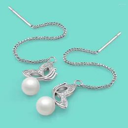 Stud Earrings Cute Butterfly Wing 925 Sterling Silver Simple Design Tassel Earring Pearl Pendant For Women Vintage Drop Gift