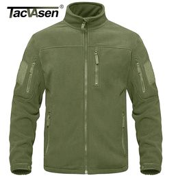 TACVASEN Full Zip Up Tactical Green Fleece Jacket Thermal Warm Work Coats Mens Pockets Safari Jacket Hiking Outwear Windbreaker 240112