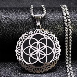 Pendant Necklaces Sacred Geometry Seed Of Life Talisman Necklace Stainless Steel Yoga Flower Mandala Aesthetic Chain Jewellery